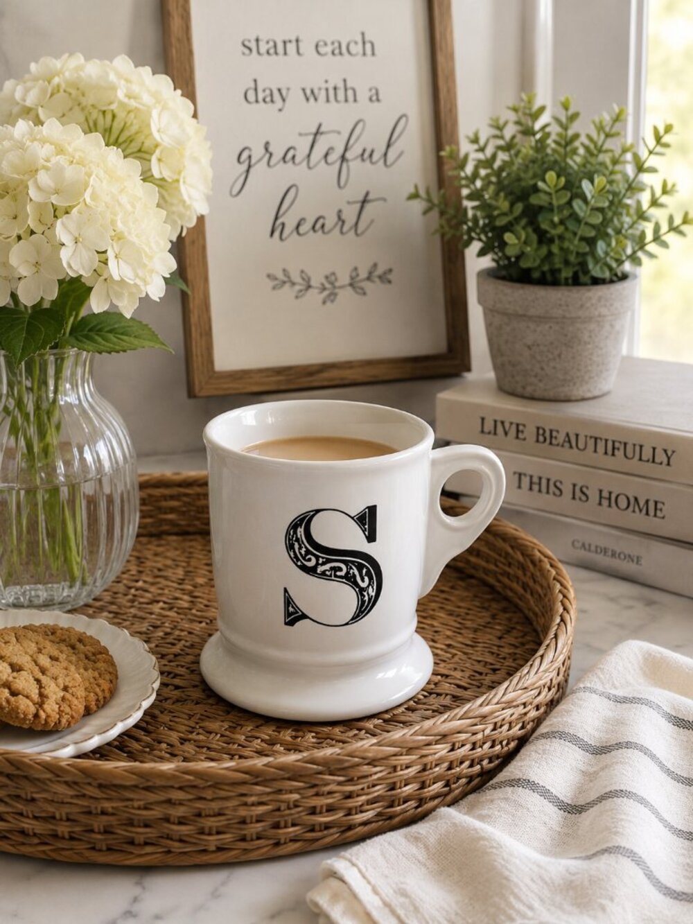 Anthropologie Monogram S Mug Stoneware Coffee Tea Cup Dishwasher Safe NWOT